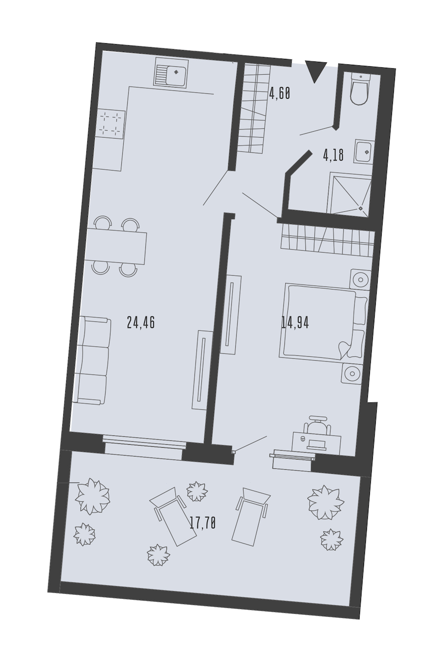 1-комнатная квартира 53.49 м², 1/5 эт., Комплекс апартаментов «Bereg. Курортный»
